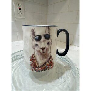 Signature Housewares Hipster Animal Llama Glasses Coffee Mug Cup White 14 oz.